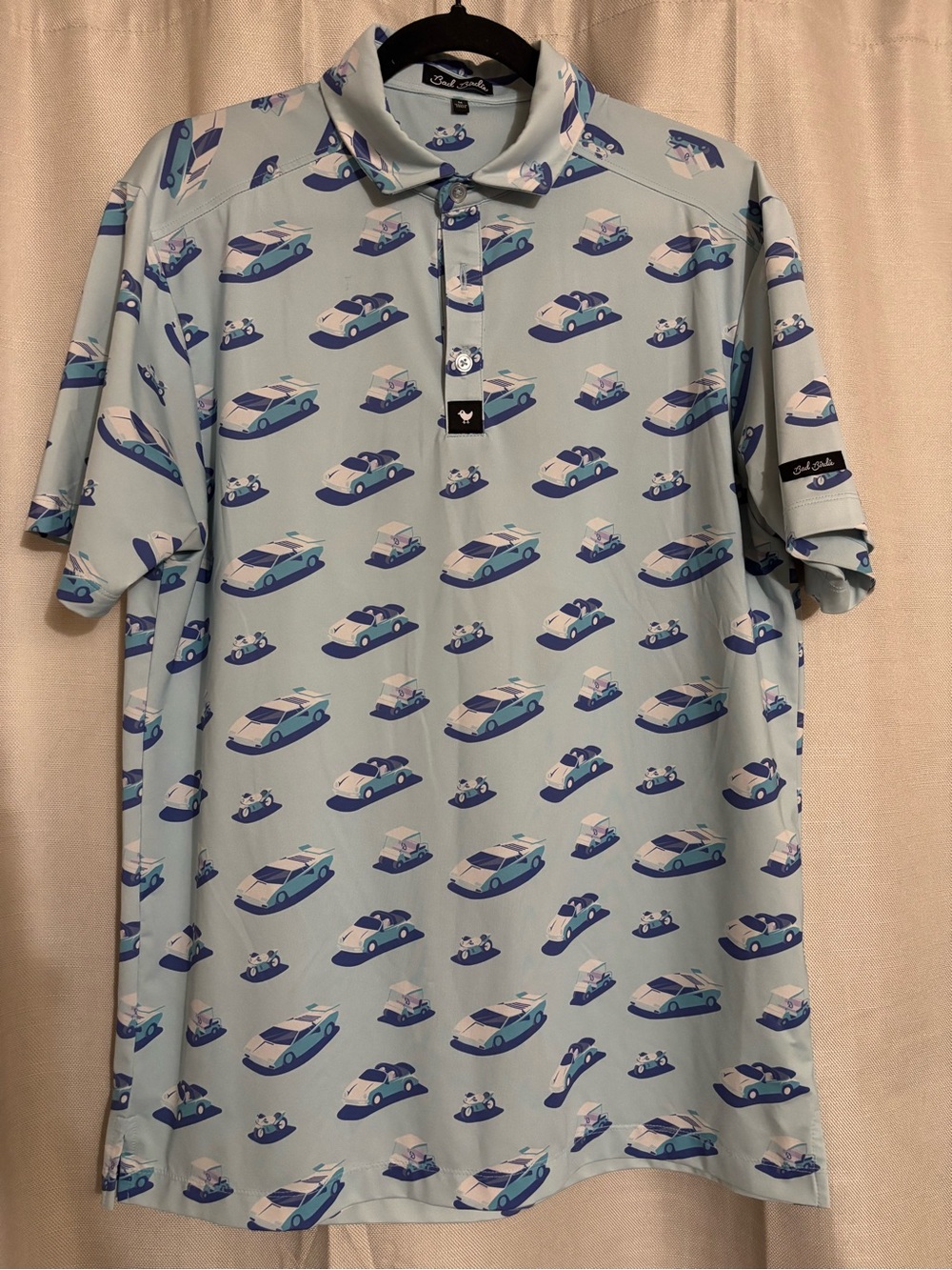 Bad Birdie Light Blue Polo with Car Print